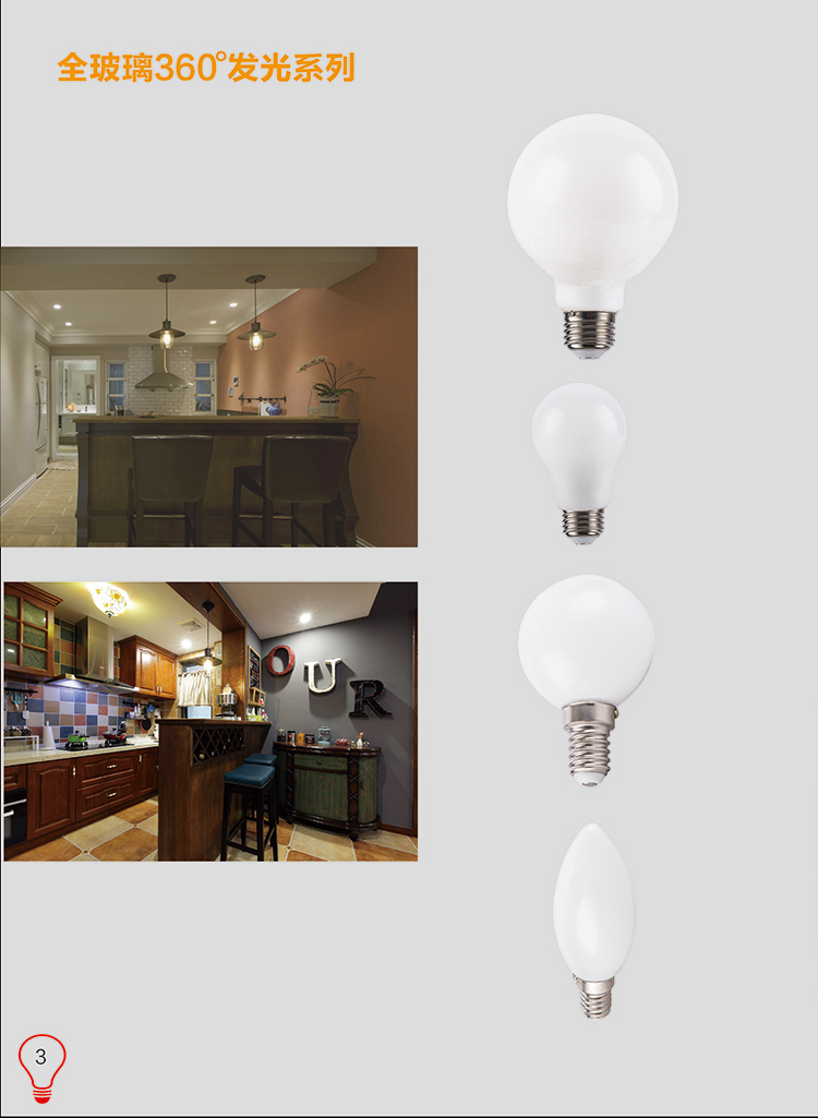 All glass 360 degree light series LED Bulb