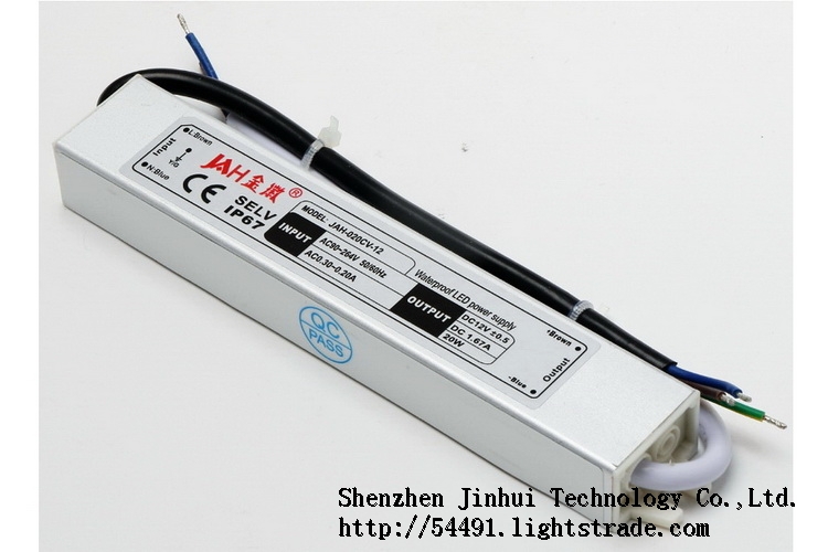 20W 24V 0.83A Constant Voltage JAH Waterproof LED power supply for LED light use with CE RoHS