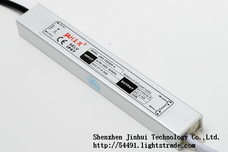 30W 12V 2.5A Constant Voltage JAH Waterproof LED power supply for LED light use with CE RoHS