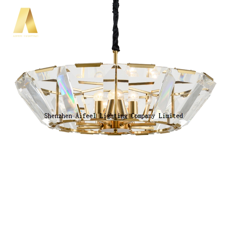 New style K9 crystal antique gold color hardware bowl shape crystals lighting chandeliers