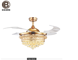LED crystal ceiling fan lamp invisible modern dining room fan crystal chandelier lamp