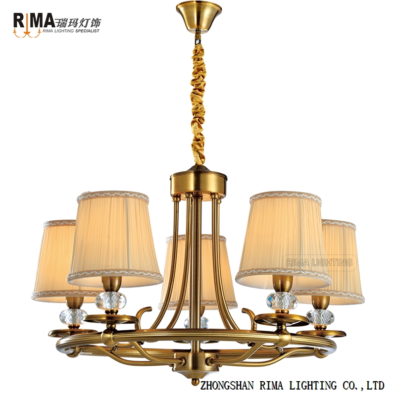 Rima Lighting Hot Sale Classic Deluxe Chandelier Lamps with Fabric Lampshade and Crystal Decoration