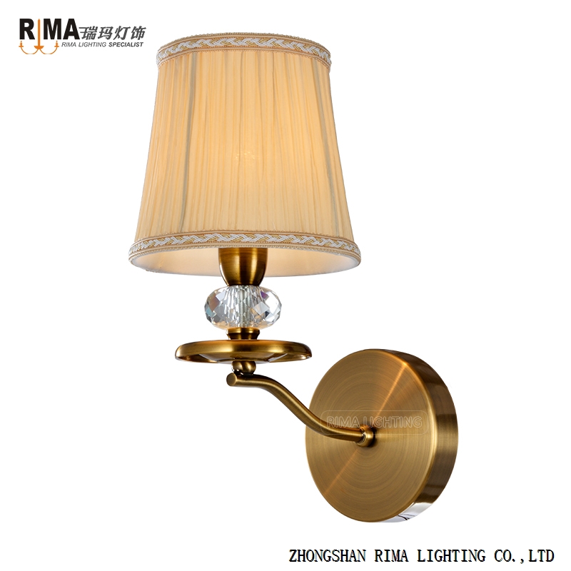 Rima Lighting Hot Sale Classic Wall Lamp with Fabric Lampshade and Crystal Decoration for Home and H