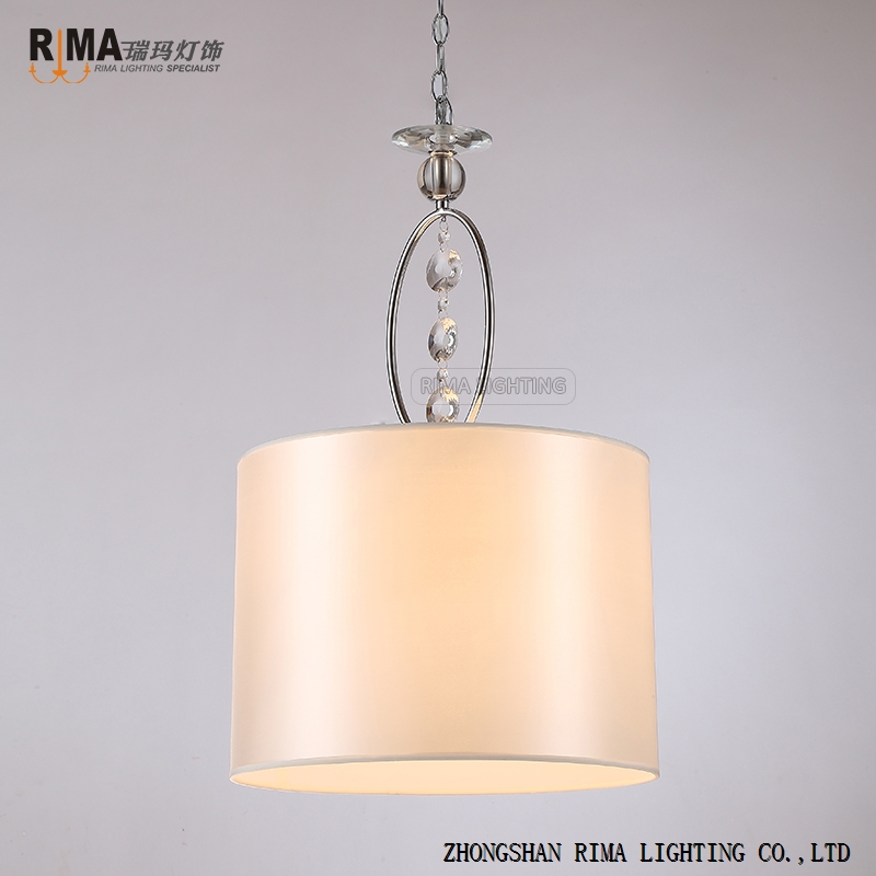 Rima Lighting Hot Sale Classic Pendant Lamp with Fabric Lampshade and Crystal Decoration for Dinning