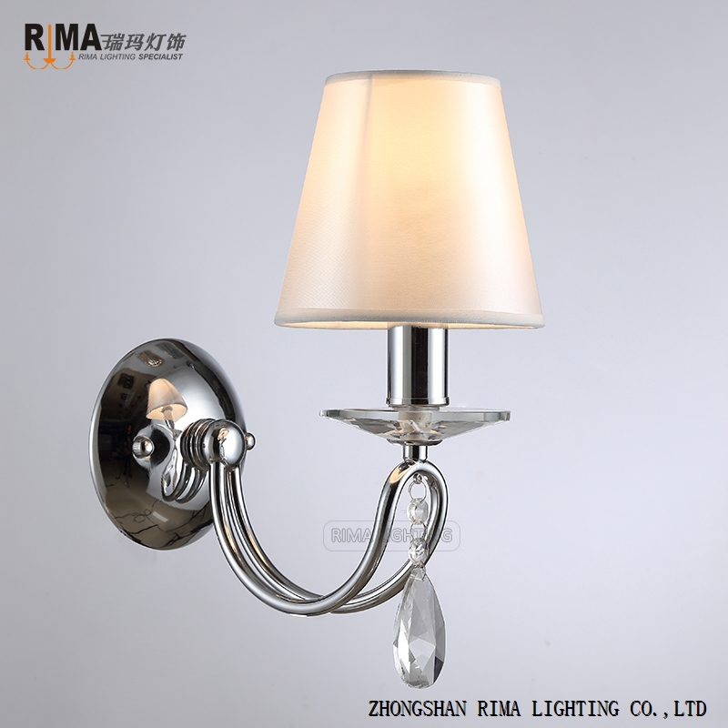 Rima Lighting Hot Sale Classic Wall Lamp with Fabric Lampshade and Crystal Decoration for Living