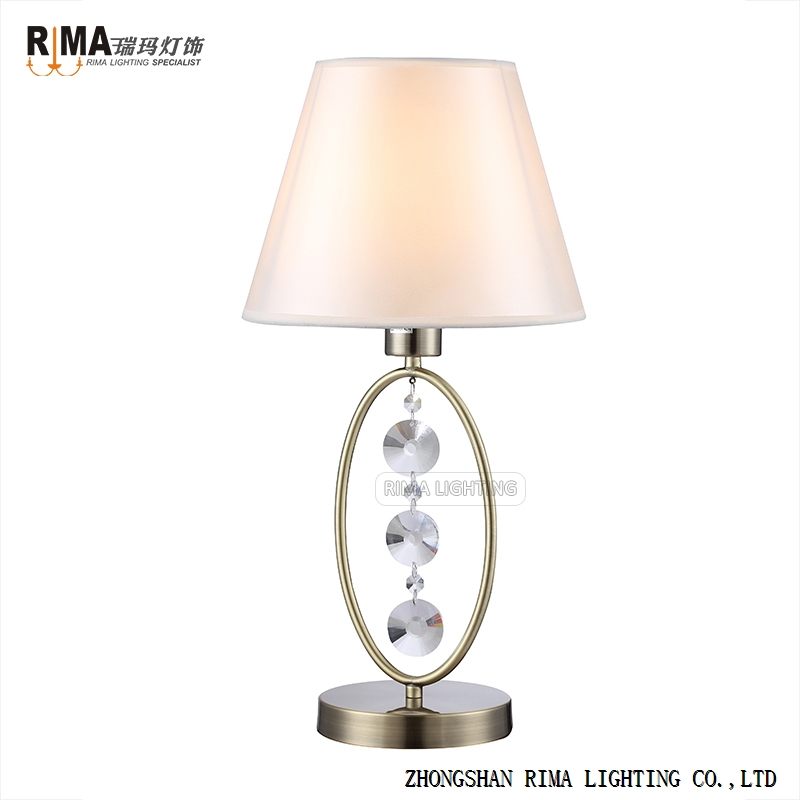 Rima Lighting Hot Sale Classic Table Lamp with Fabric Lampshade and Crystal Decoration for Living
