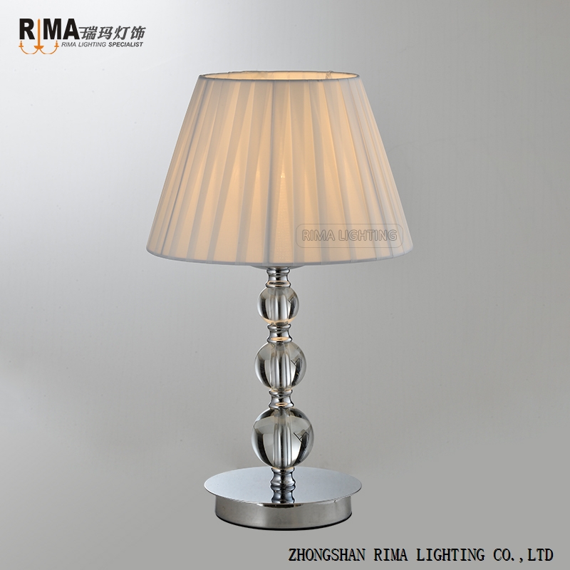 Rima Lighting Hot Sale Modern Table Lamp with Fabric Lampshade and Crystal Decoration for Living