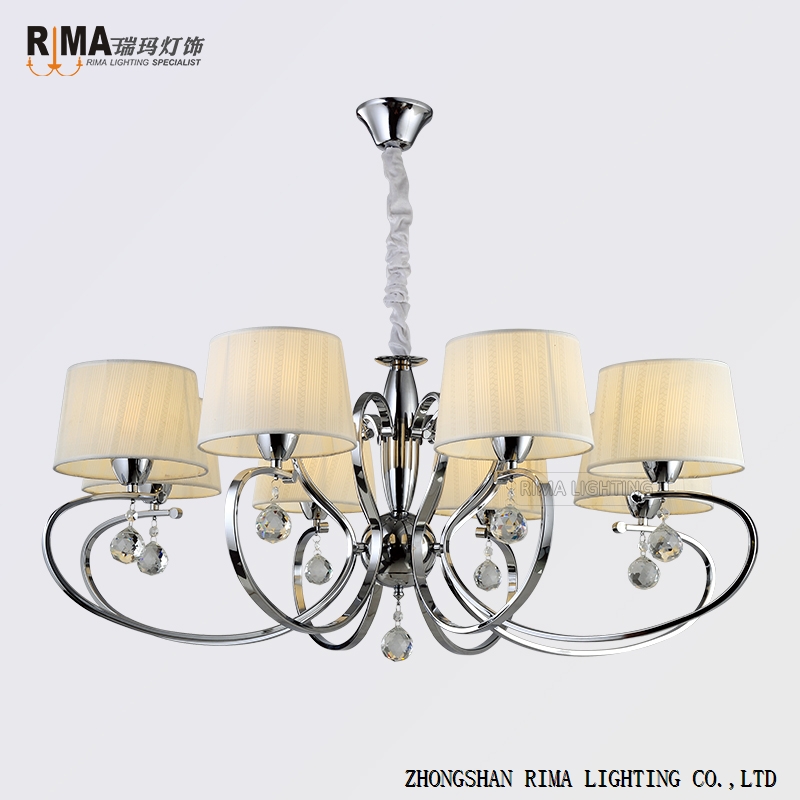 Rima LightiItemng Hot Sale Classic Deluxe Modern Chandeliers with Fabric Lampshade and Crystal Decor