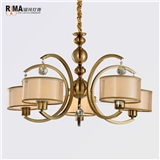 Rima Lighting Hot Sale Classic Chandelier Lamp with Fabric Lampshade and Crystal Decoration for Home