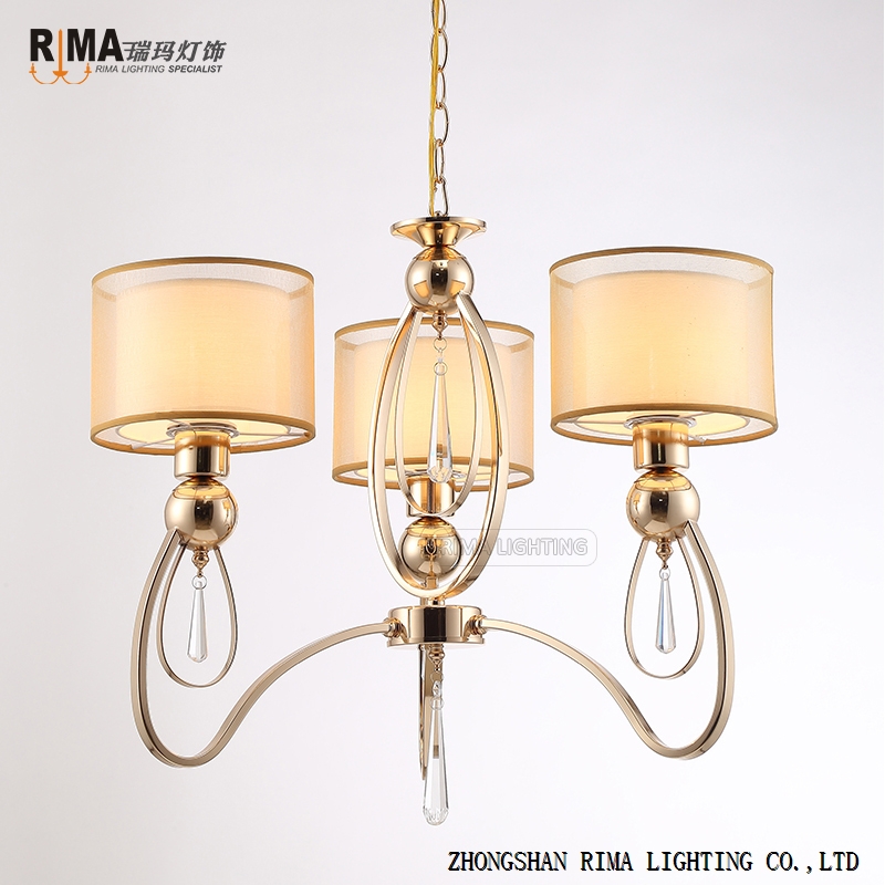 Rima Lighting Hot Sale Modern Chandeliers with Fabric Lampshade and Crystal Decoration for Home 1405