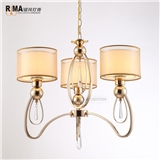 Rima Lighting Hot Sale Modern Chandeliers with Fabric Lampshade and Crystal Decoration for Home 1405