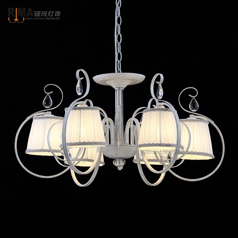 Rima Lighting Hot Sale Modern Chandelier with Fabric Lampshade and Crystal Decoration