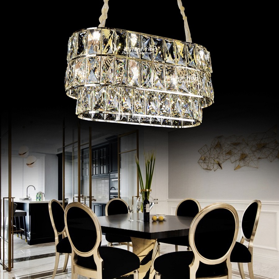 Modern Luxury large oval hotel centerpieces circular pendant light golden crystal