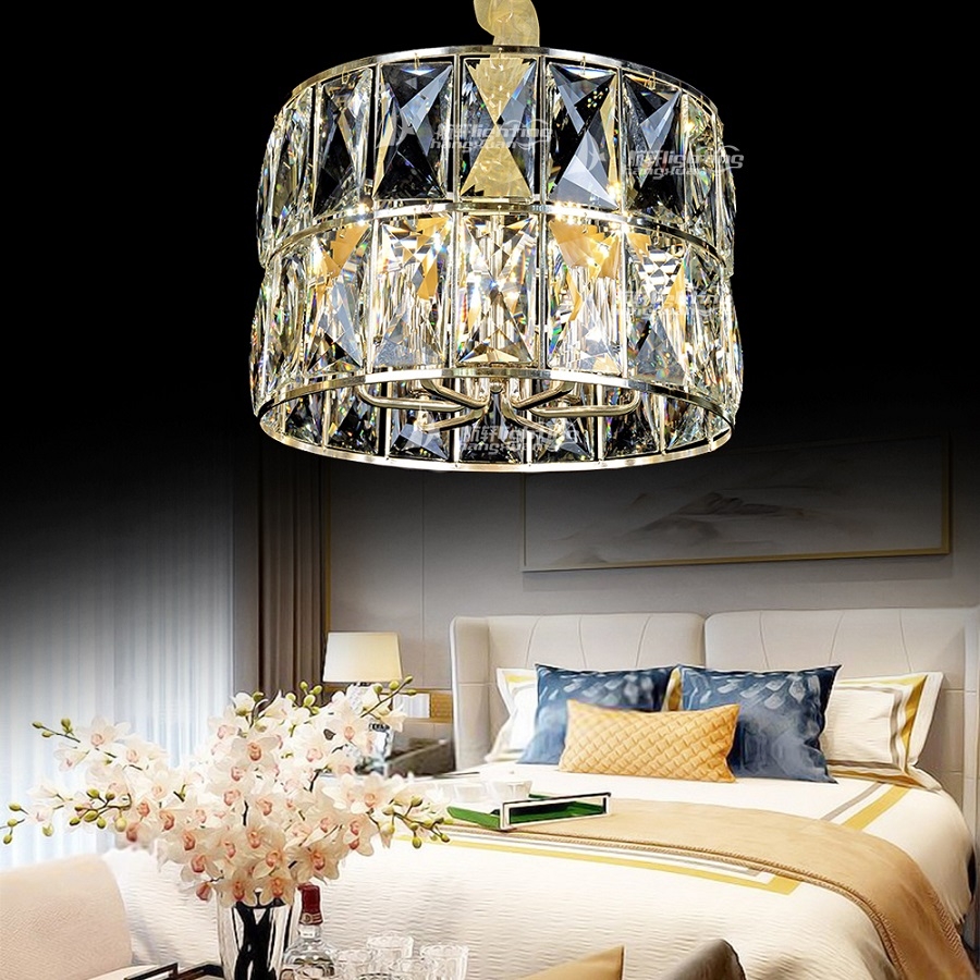 2018 Modern gold round iron chandelier crystals led pendant light for home