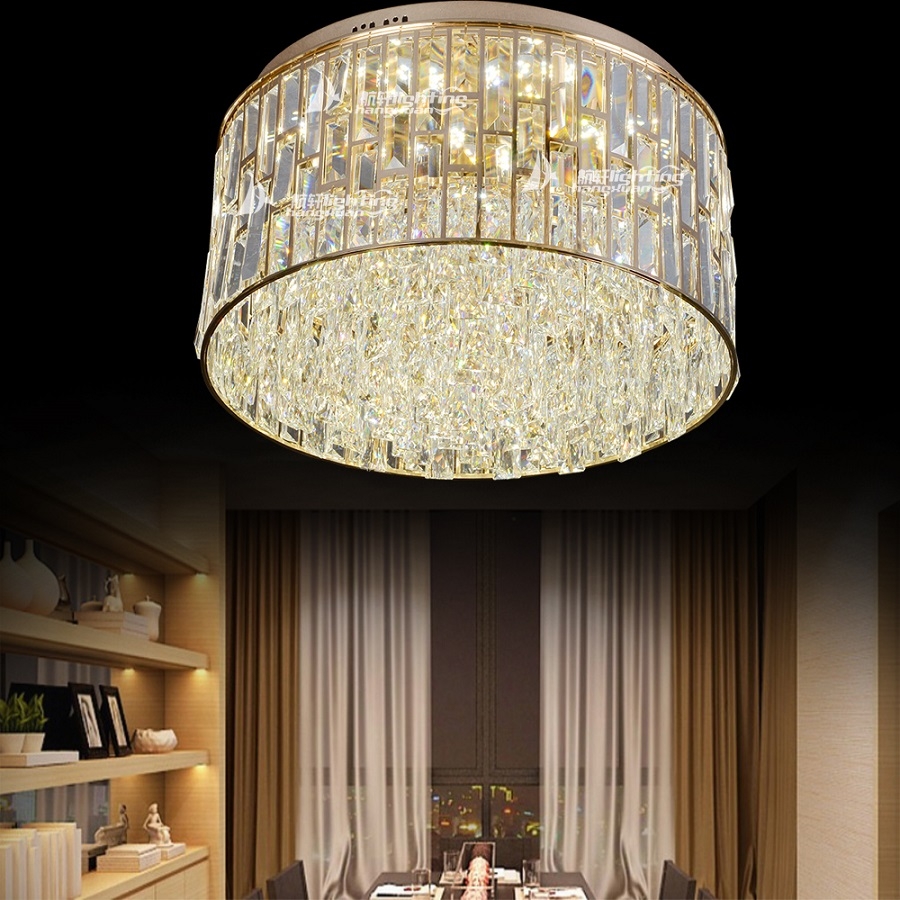 Luxury Round Pendant Light With Gold Crystal Hanging Pendant Lighting