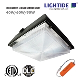 DLC Premium LED Gas Station Light w Emergency Back 90W 100-277VAC 90 min Emergency Time