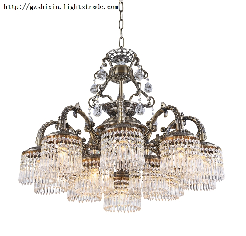 Amber crystal chandelier antique brass pendant light for hotel restaurant living room decoration