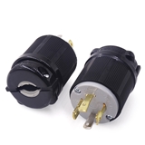 30 Amp 125 250 Volt NEMA L14-20P 3P 4W Locking Plug Industrial Grade Grounding - Black-White