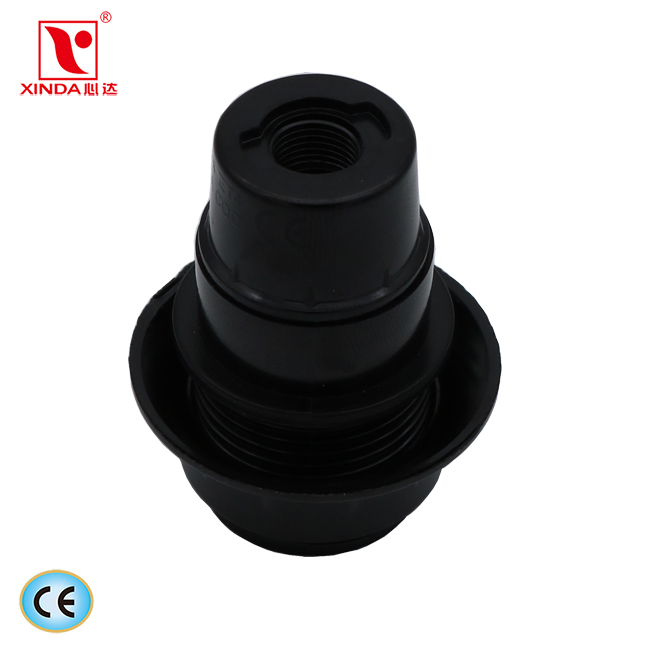 E14 black bakelite lamp socket half thread with ring with metal nut