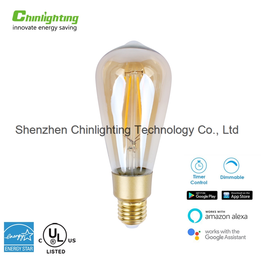 Chinlighting 7W wifi control Warm white Dimmable Home Lighting smart LED filament bulb