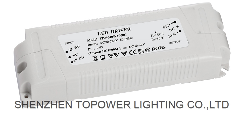 40W width voltage external led driver wth plastic housing 1000mA 1200mA and input AC100-277V