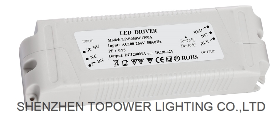 50W width voltage external led driver wth plastic housing 120mA 1500mA with input AC100-277V and CE