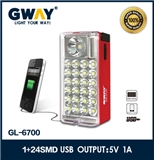 New product 1 spotlight+24 smd led rechargeable emergency light lamp with mobile phone charger