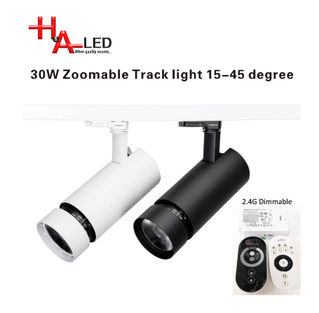 2.4G dimmable 30W Zoomable track lighting 15-45 degree