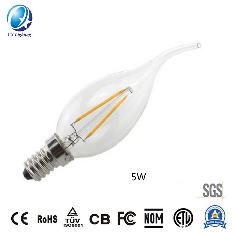 LED Filament Bulb C35 2W E27 B22 600lm Equal 60W Clear with Ce RoHS EMC LVD
