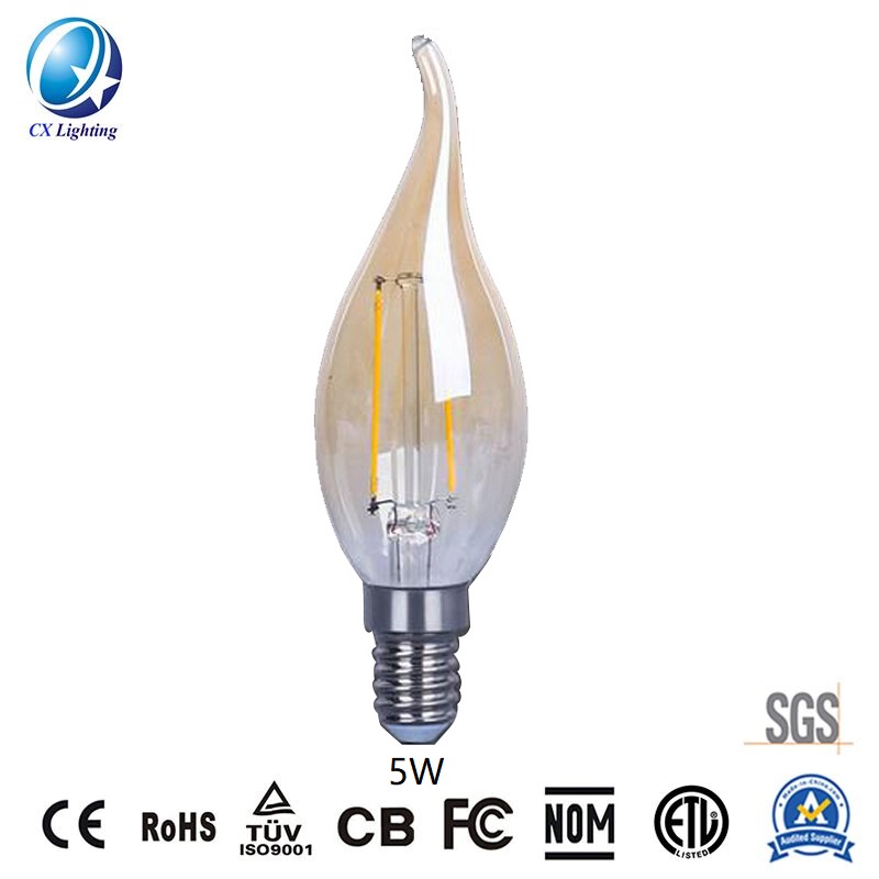LED Filament Bulb C35 2W E27 B22 600lm Equal 60W Amber with Ce RoHS EMC LVD