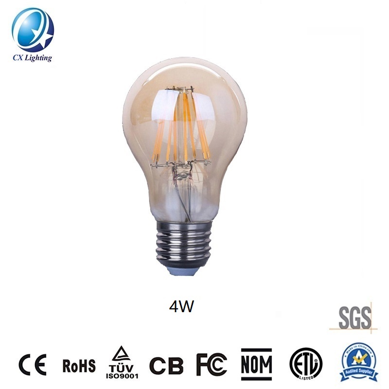 LED Filament Bulb A60 4W E27 B22 480lm Equal 40W Amber with Ce RoHS EMC LVD