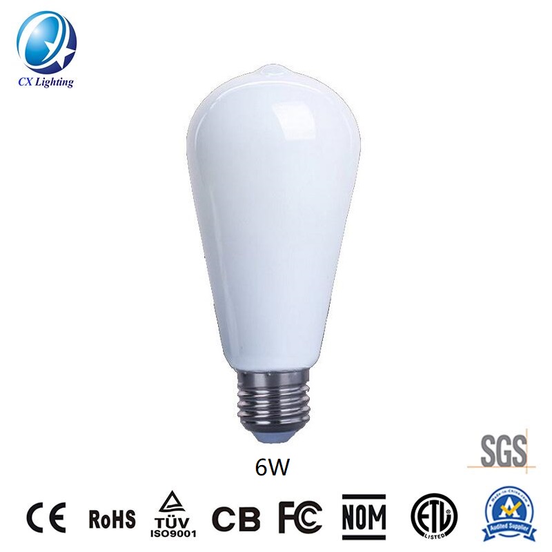 LED Filament Bulb St64 6W E27 B22 960lm Equal 100W Milky with Ce RoHS EMC LVD