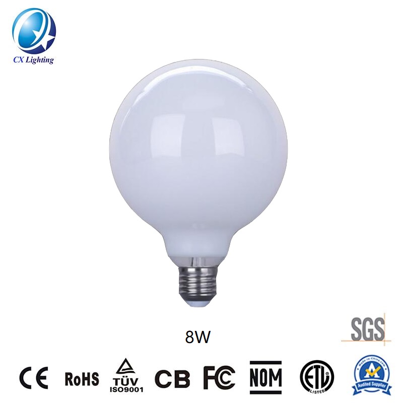 LED Filament Bulb G125 8W E27 B22 960lm Equal 100W Milky with Ce RoHS EMC LVD