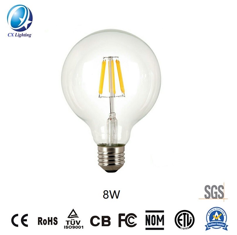 LED Filament Bulb G95 8W E27 B22 960lm Equal 100W Clear with Ce RoHS EMC LVD