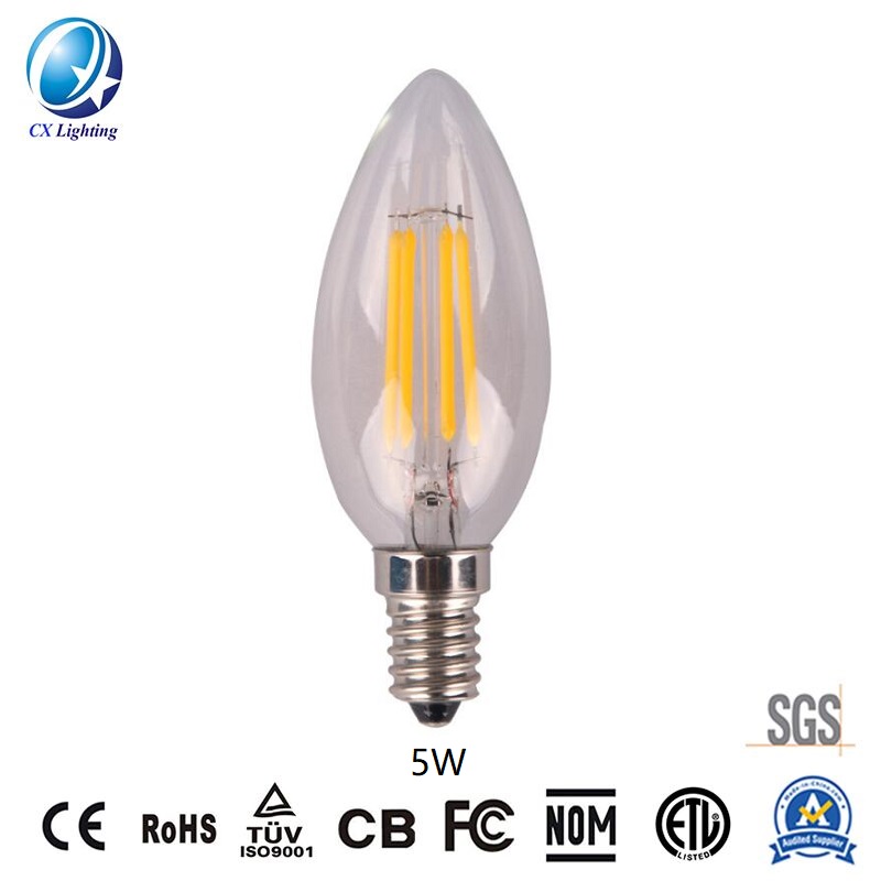 LED Filament Bulb C35 5W E27 B22 600lm Equal 60W Frosted with Ce RoHS EMC LVD