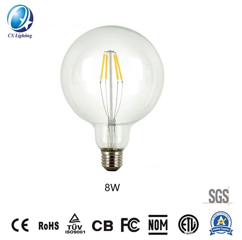 LED Filament Bulb G125 8W E27 B22 960lm Equal 100W Clear with Ce RoHS EMC LVD