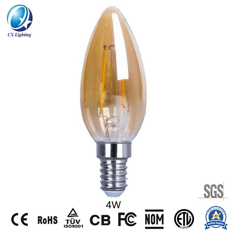 Amber Color LED Filament Candle Bulb C35 4W Used to Ceiling Lamps