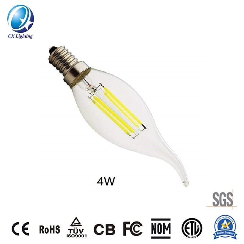 LED Candle Bulb C35t 4W with Curve Tail for Chandelier Lighting