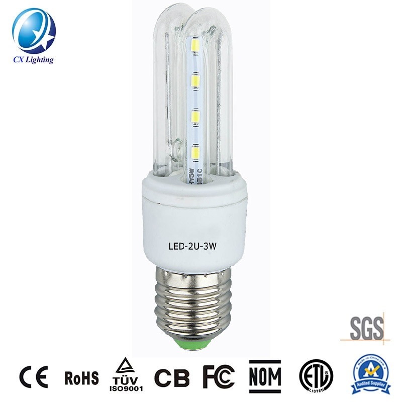 U Shape LED Corn Lamp 2u 3W 270lm 85-265V for Indoor Lighting Good Replacement for 40W Bulb