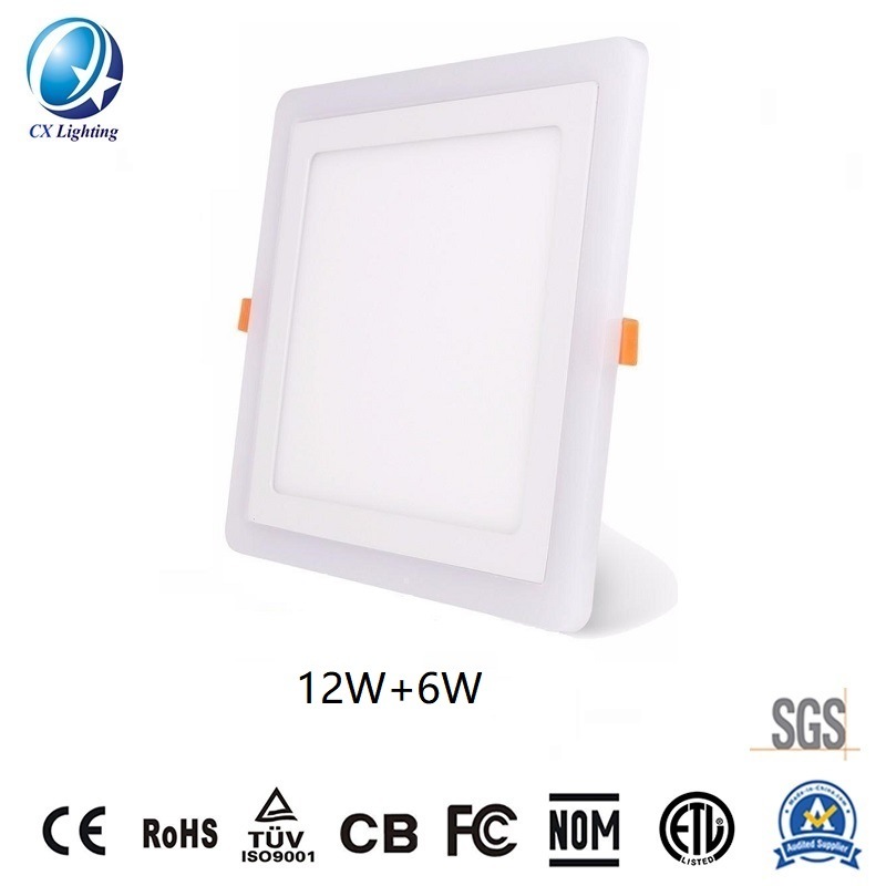 LED Double Color Panellight Square Recessed 12W+6W 840lm L195mmxw195 Ce RoHS
