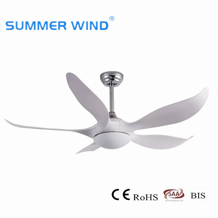 Fashion ceiling fan with light DC 45 power white ABS 5Pcs 52 inch