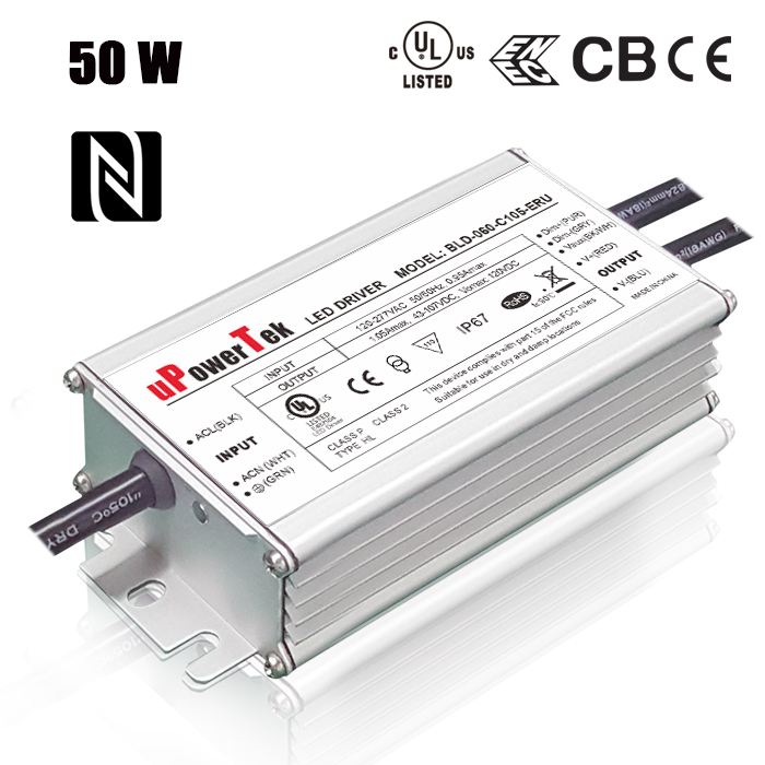 NFC programmable IP67 Waterproof 50W LED Driver with Great Surge Immunity 10kV
