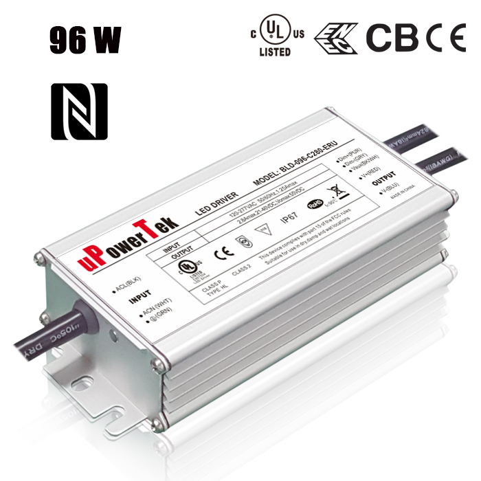 100-277Vac Input NFC Programmable 96W LED Driver with -55℃Cold Ambient Startup