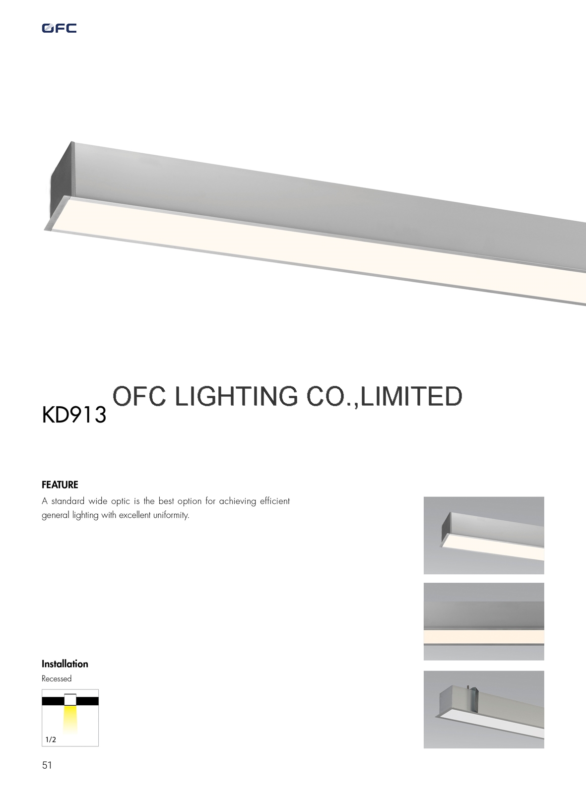 OFC KD913 Aluminum body commercial electric led daylight recessed lighting