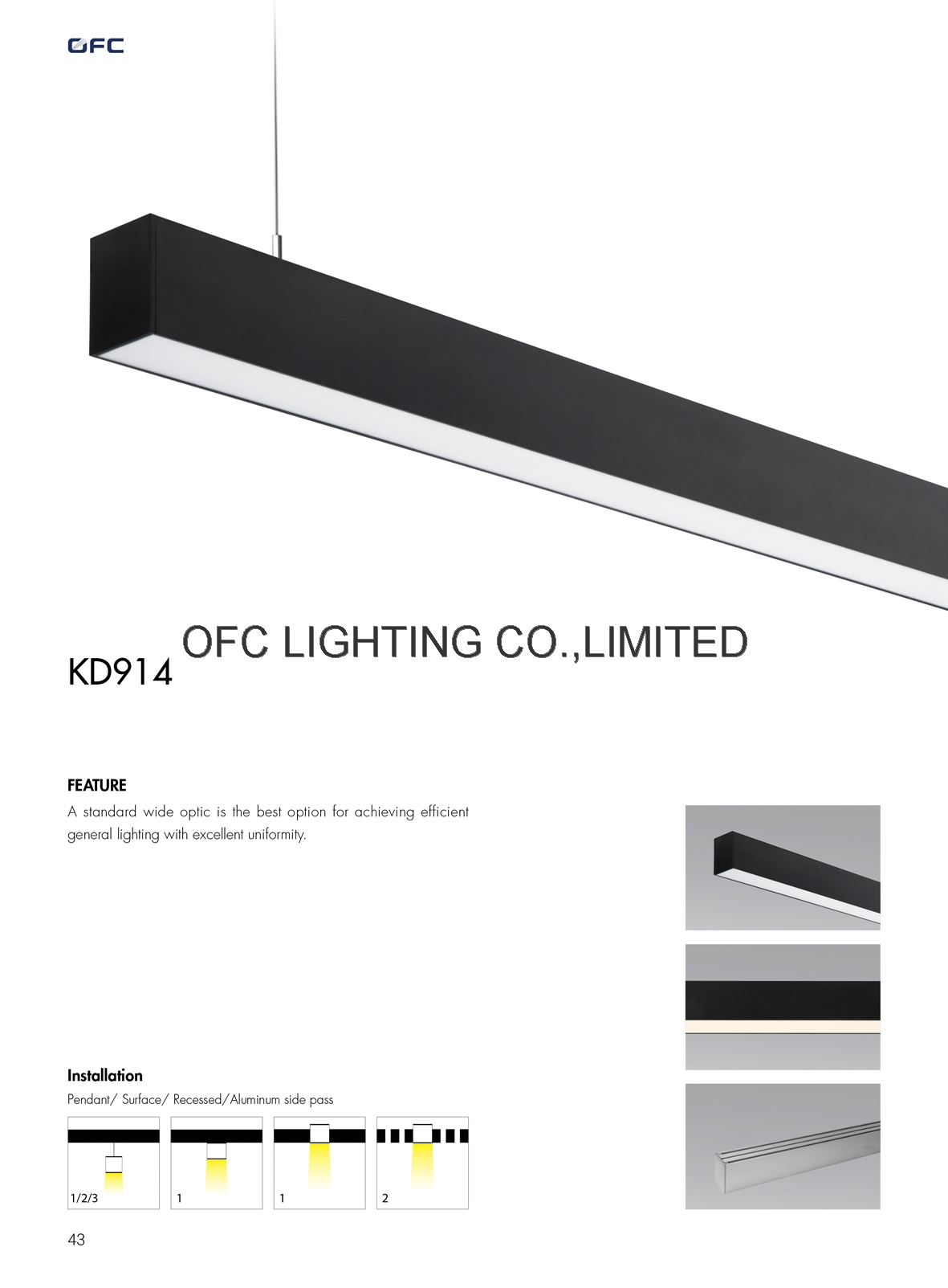 OFC KD914 linear led pendant light commercial shop led pendant for office supermarket