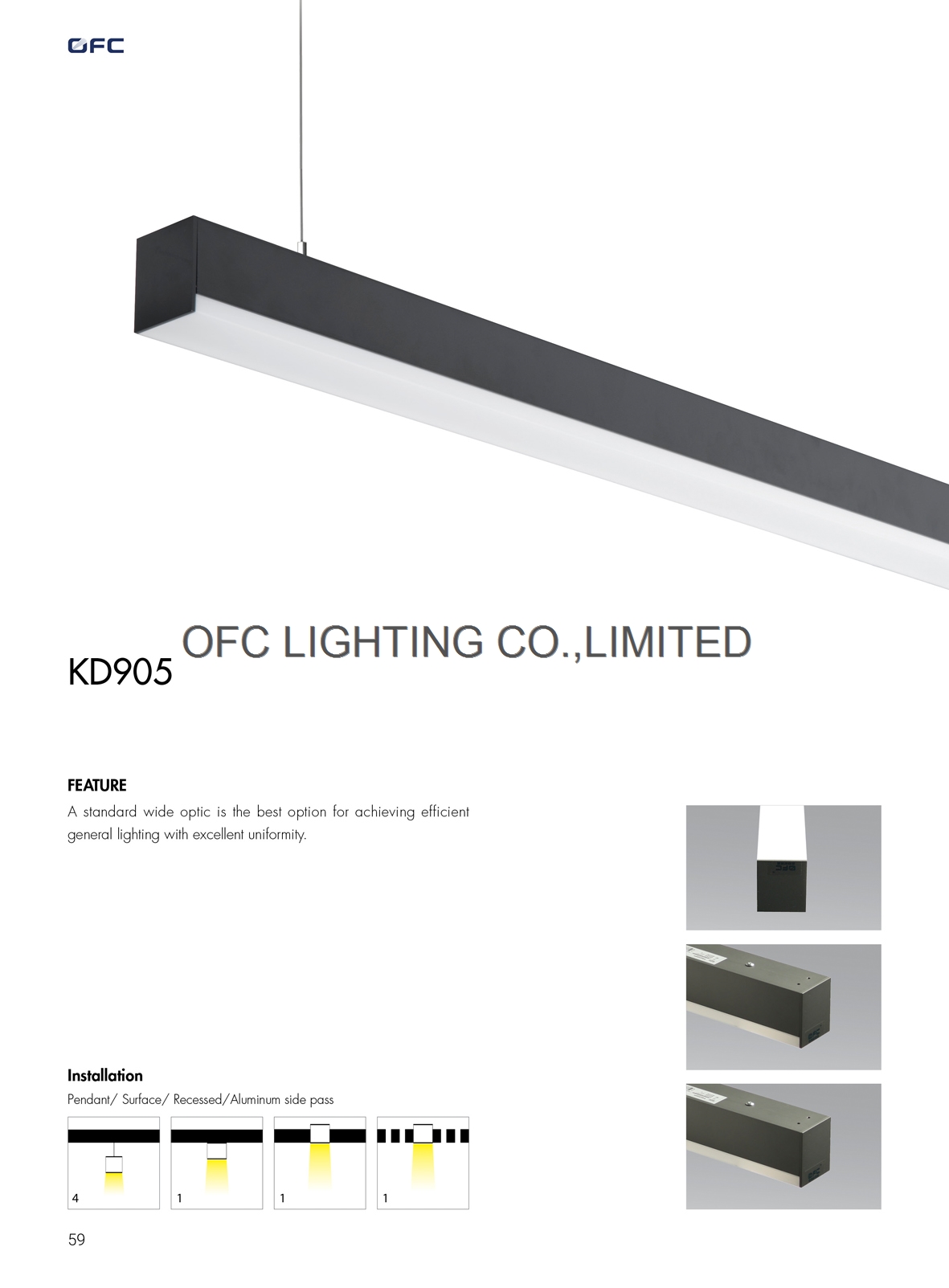 OFC KD905 Contemporary CE home led linear pendant lights fixture
