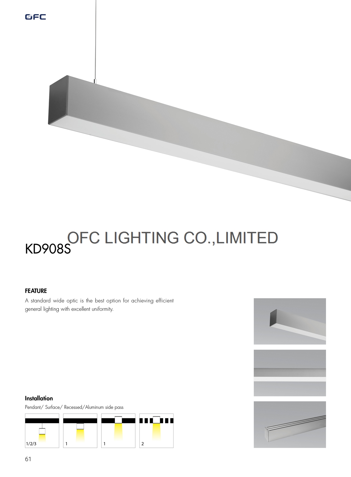 OFC KD908S For shopping malls commercial led pendant light connect DIY Led linear lamp pendant