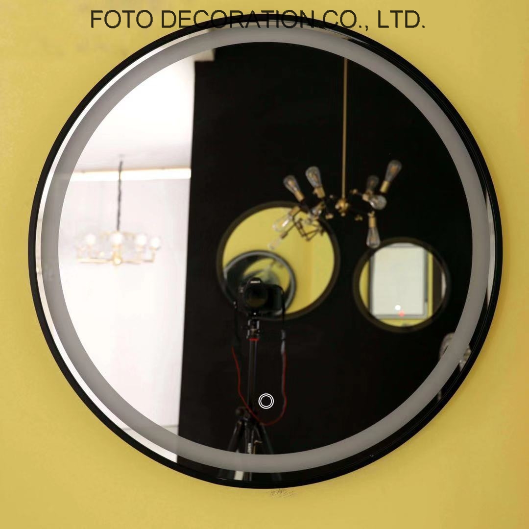 2019 New Style Aluminum Black Frame Round Bathroom Backlit Mirror With Bright Lighting