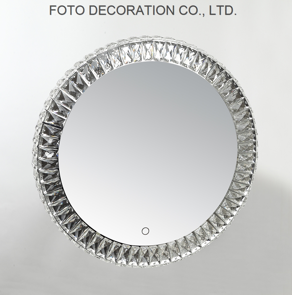 Round Shape Popular Design LED Crystal Bathroom Mirror For Home Decoration