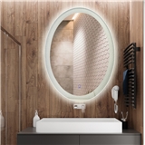 2019 New Design Oval Wall Mounted illuminated LED Touch Screen Bathroom Mirror With Laser Pattern